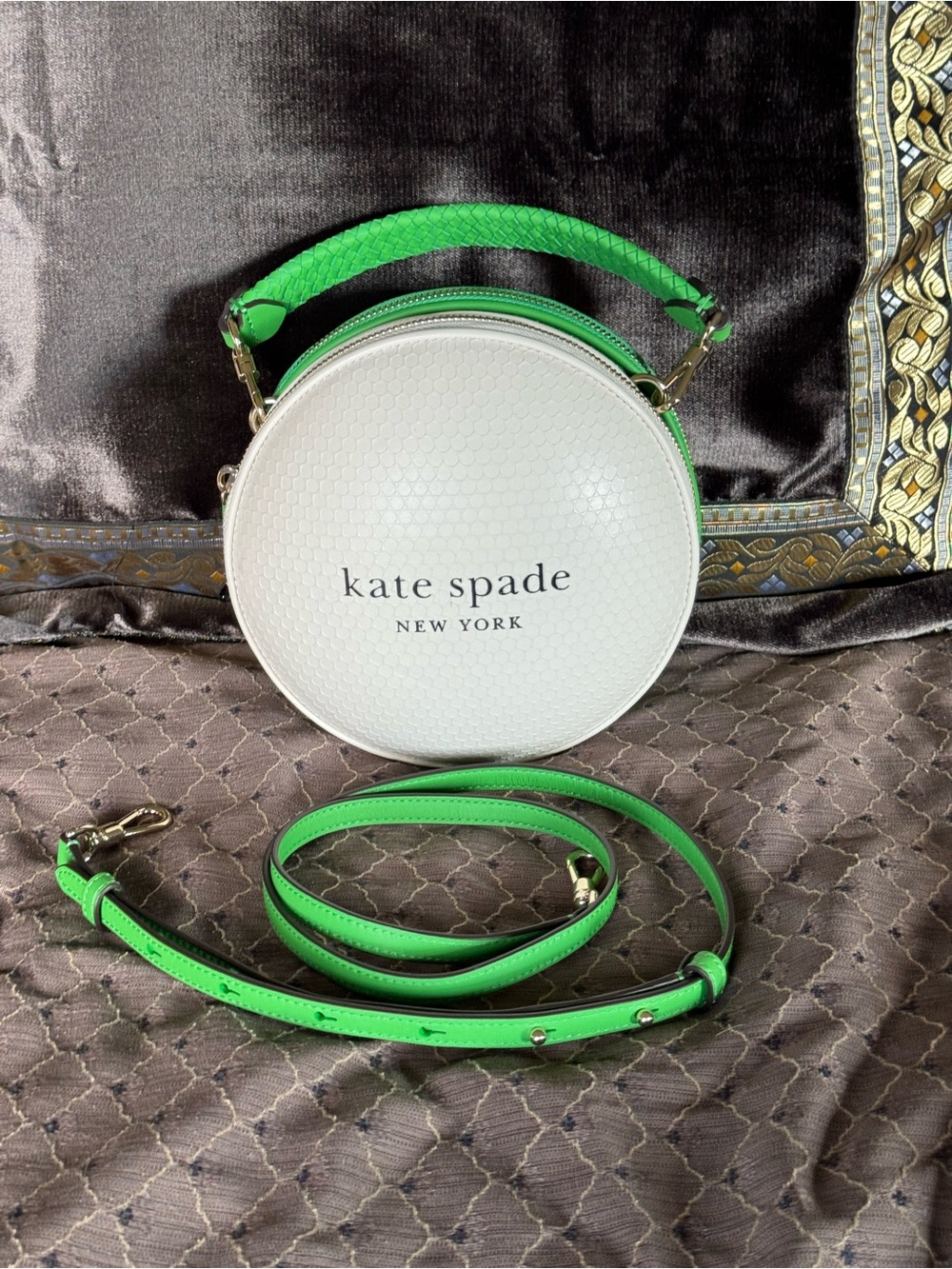 kate spade Golf White and Bright Green Round Crossbody Bag